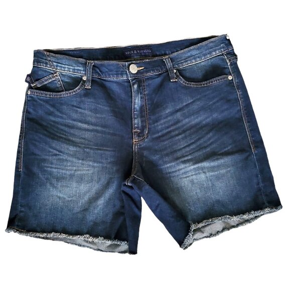 Rock & Republic Women's Blue Medium Wash Bumpershoot Frayed Hem Denim Shorts 16 - Picture 3 of 11